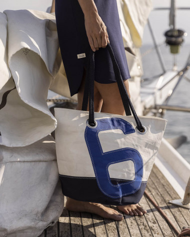 Recycled Sail Bag, Sailcloth Tote Bag with Navy Anchor Print – New