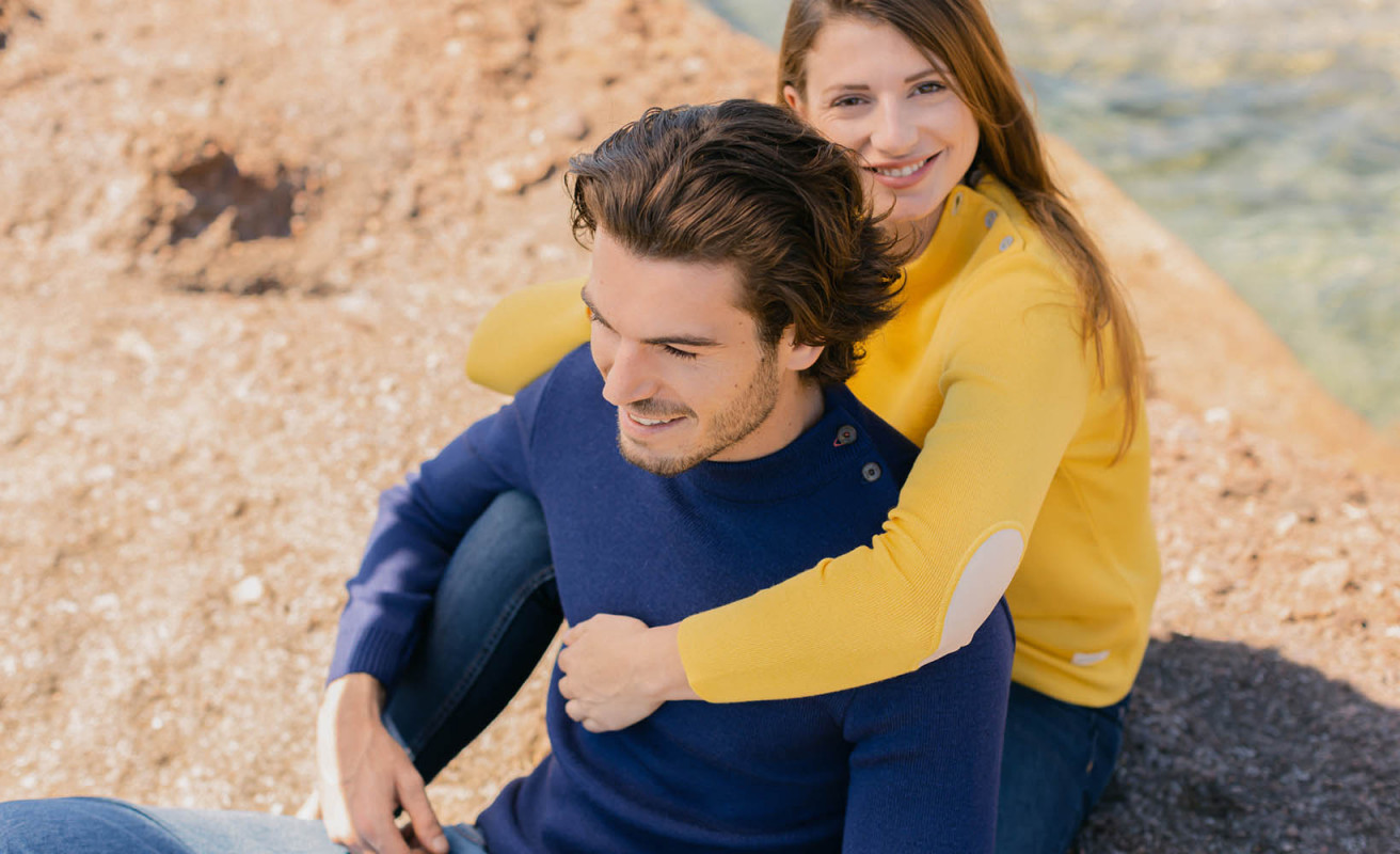 Pull marin en laine mérinos Femme Jaune