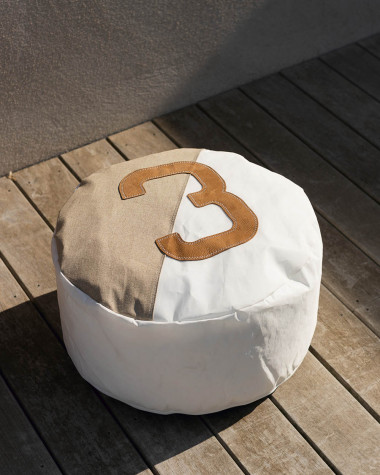 Pouf Solo Lin et cuir French Riviera ⌀54