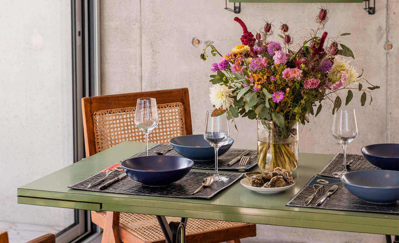 Set de table gris et bleu