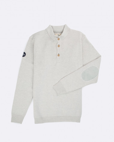 Pull col montant Homme · Laine Mérinos Blanc chiné