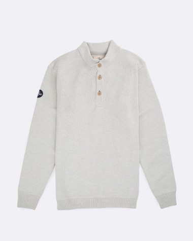 Pull col montant Homme · Laine Mérinos Blanc chiné