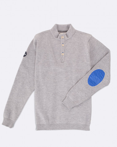 Pull col montant Homme · Laine Mérinos gris chiné