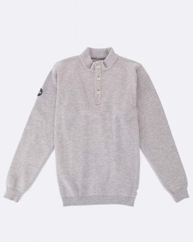 Pull col montant Homme · Laine Mérinos gris chiné