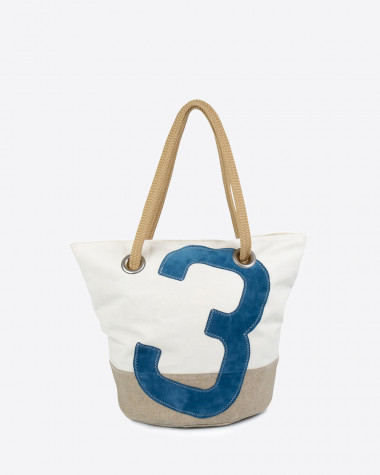 Hand bag Sandy - Linen and blue leather
