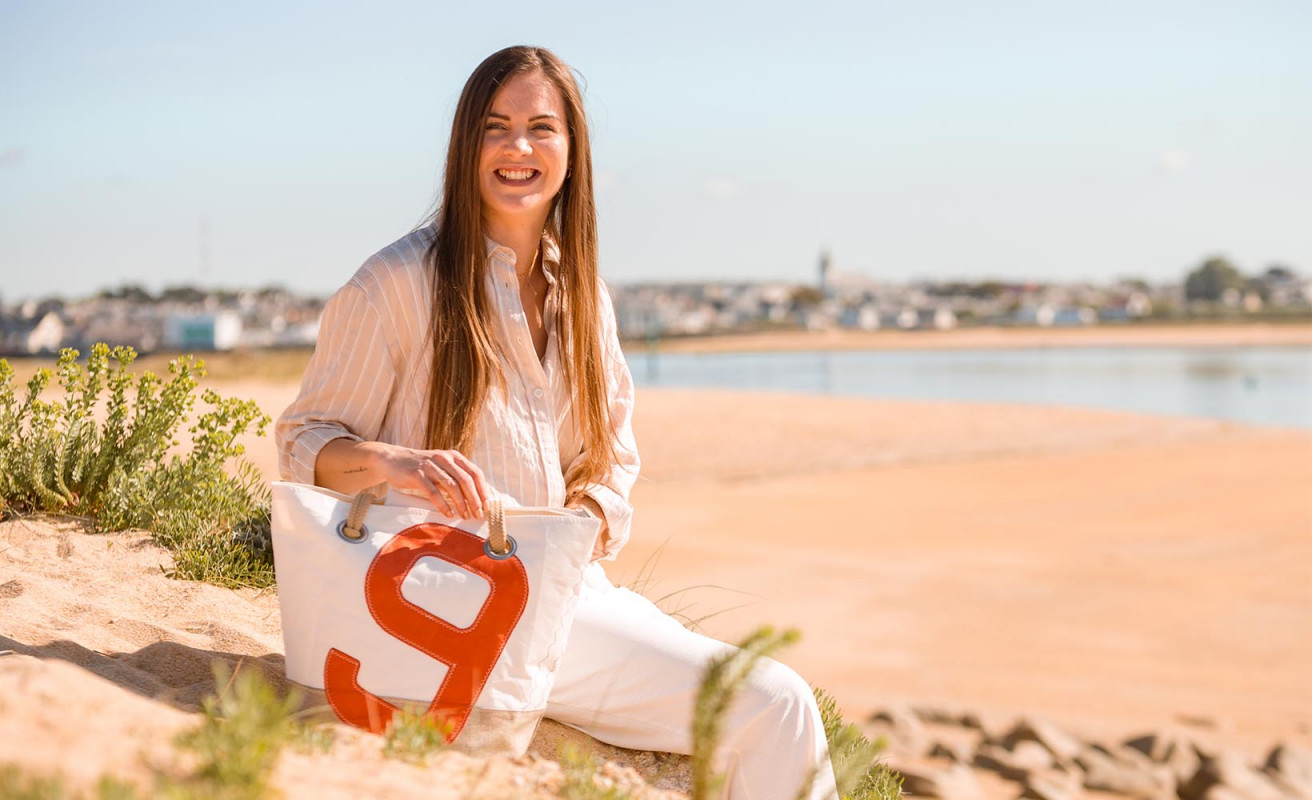 Sac à main Sandy · Lin et cuir corail