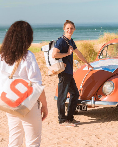 Sac à main Sandy · Lin et cuir corail