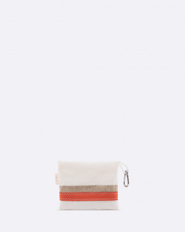 Pocket · Leinen und korallenrot Leder