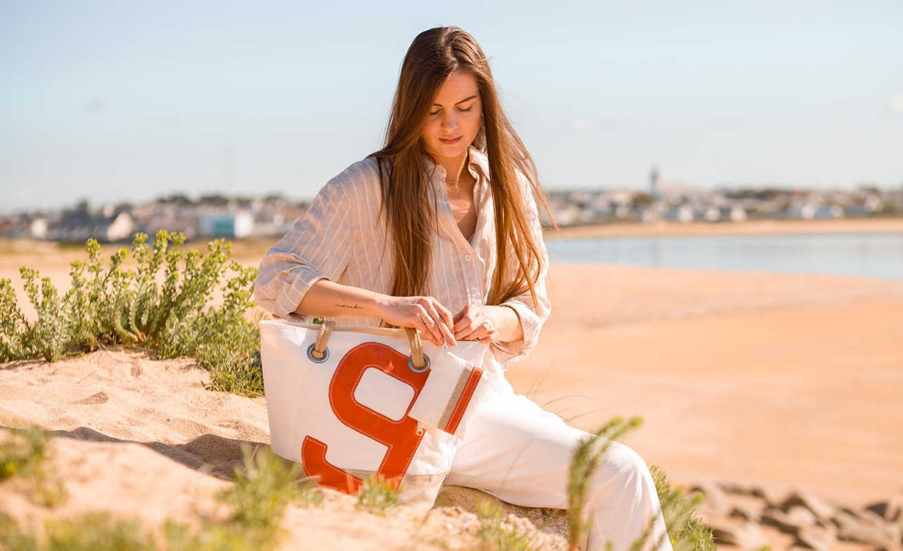 Pocket · Lin et cuir corail