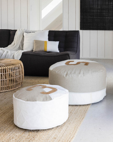Pouf Duo Lin et cuir French Riviera ⌀72