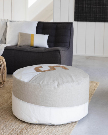 Pouf Duo Lin et cuir French Riviera ⌀72