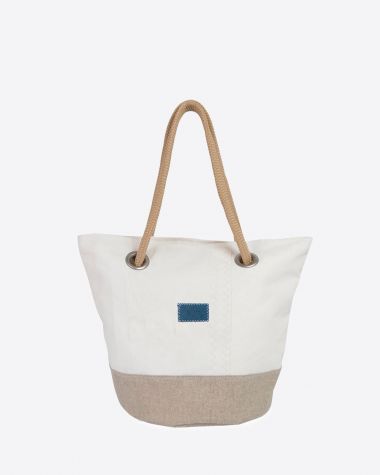 Hand bag Sandy · Linen and blue leather