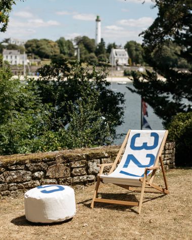 Transat en hêtre blanc et bleu
