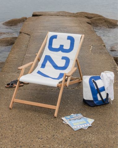 Transat en hêtre blanc et bleu