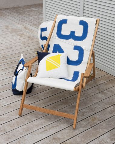 Transat en hêtre blanc et bleu