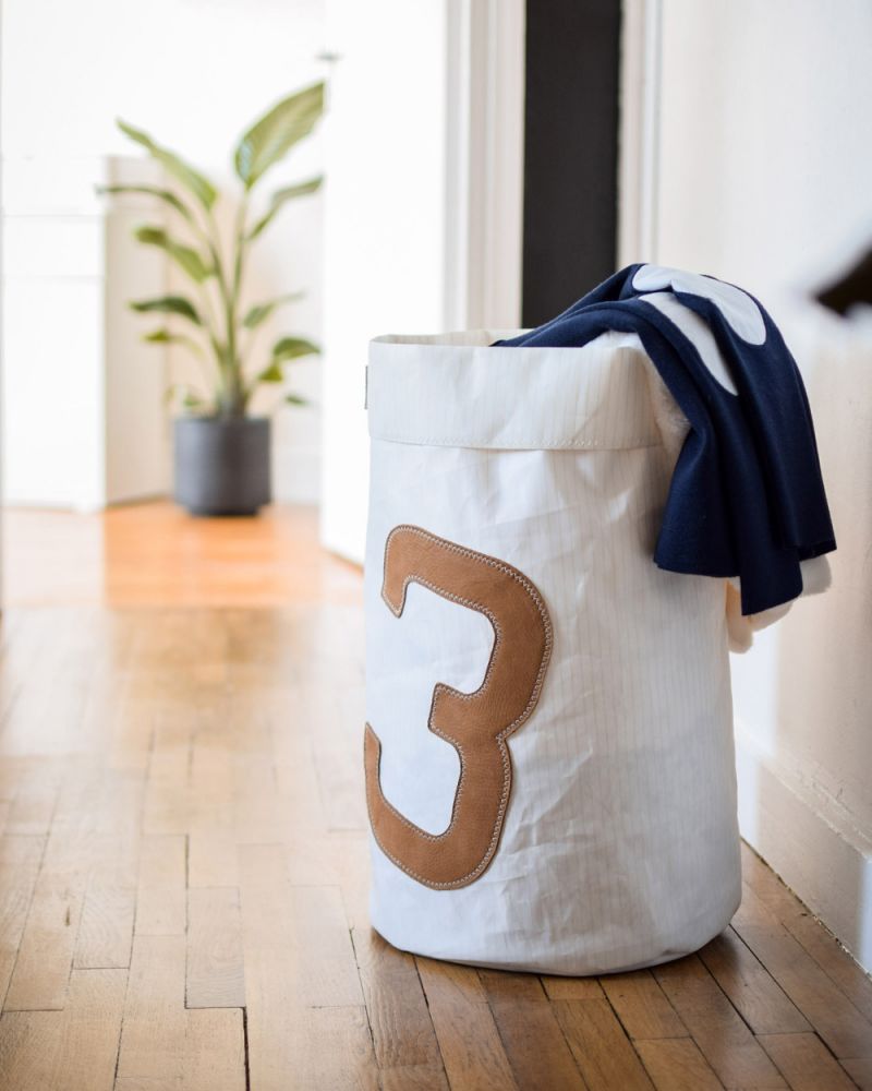 Camel striped laundry basket