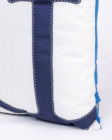 Coussin bouée bateau bleu et blanc pour une déco côte mer