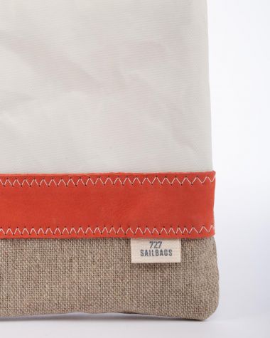 Pochette Eole lin et cuir corail