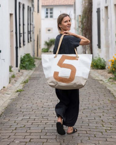 Travel Bag Carla Linen and amber leather recycle 727 Sailbags