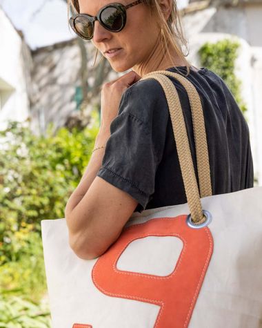 Hand bag Sandy · Linen and coral leather
