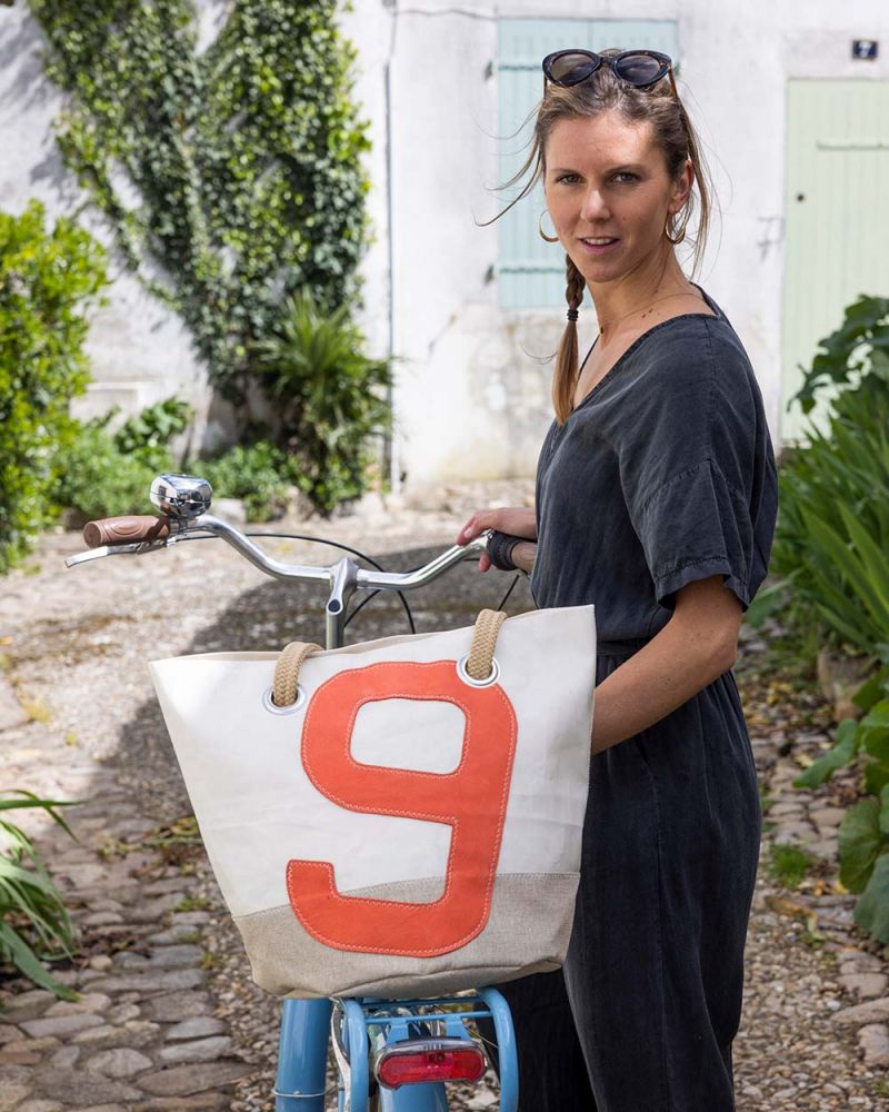 Hand bag Sandy · Linen and coral leather