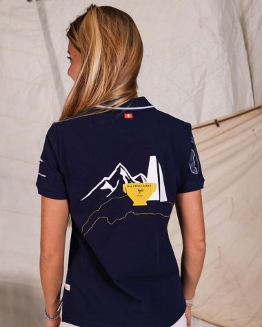 Women's short sleeved polo navy blue· Bol d'Or Mirabaud 2023 - Tax will be deducted for Swiss orders.