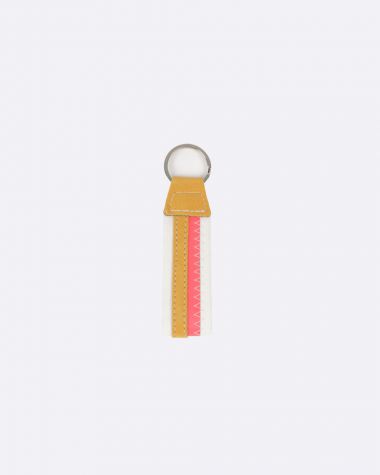 Porte-clés · Cuir moutarde et rose