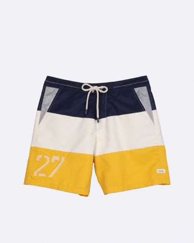 Sun Swim Short · Navy blue and yellow