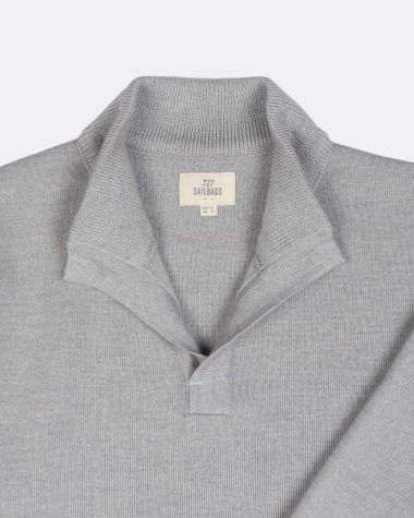 Pull col officier Homme · Gris chiné et bleu clair