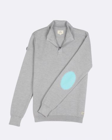 Pull col officier Homme · Gris chiné et bleu clair