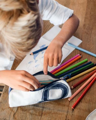 Trousse à crayons · Cuir navy bleu