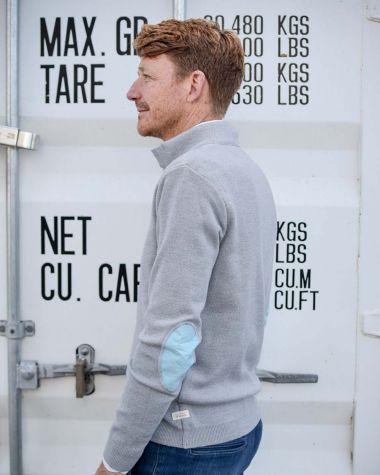 Pull col officier Homme · Gris chiné et bleu clair