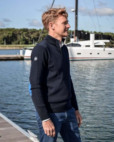 Pull col officier Homme · Marine et bleu