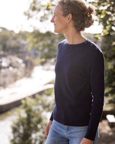 Women's sailor sweater Merino Wool · Navy and blue
