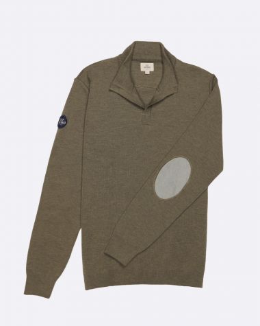 Men's crew-neck pullover · Khaki and grey