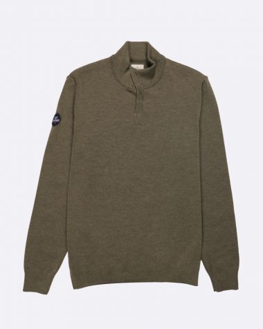 Men's crew-neck pullover · Khaki and grey