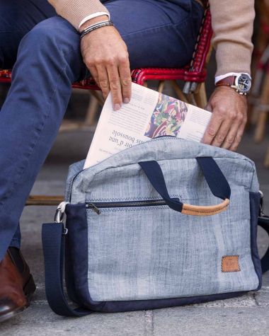 Satchel bag · Grey and navy blue leather