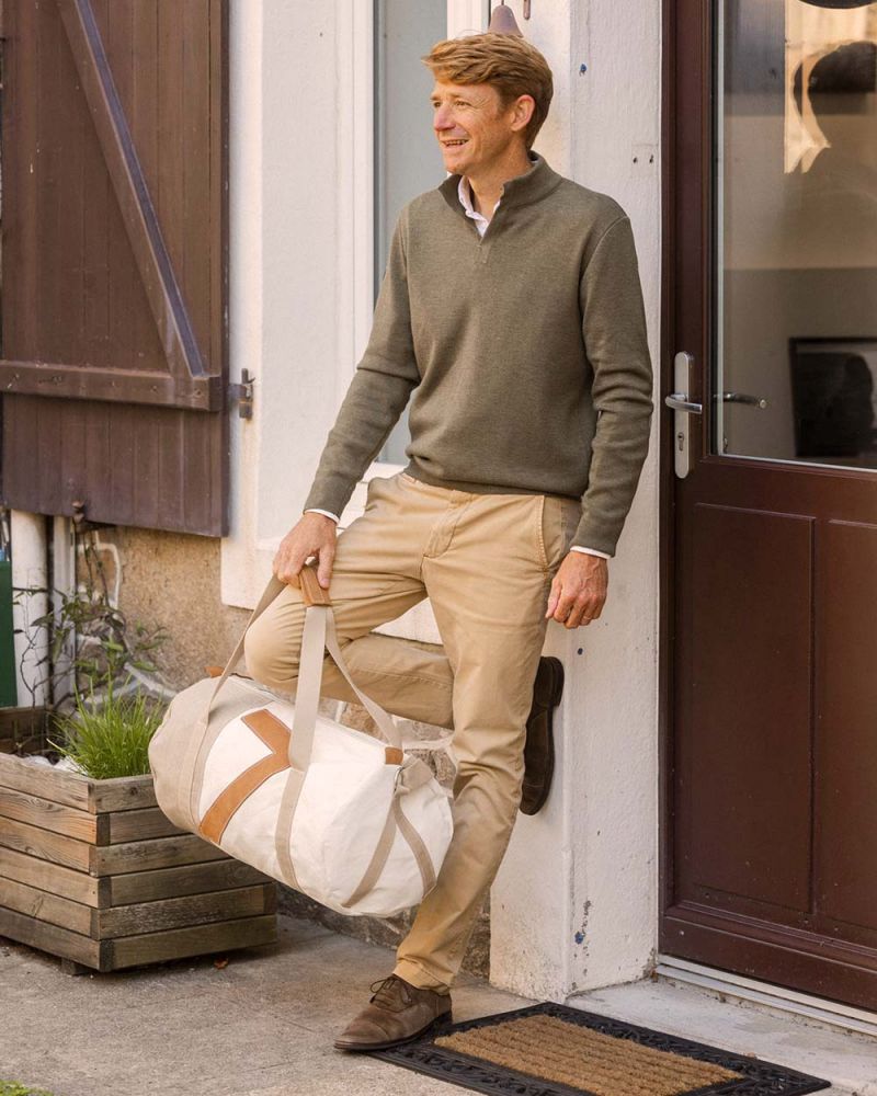 Duffel Bag Onshore · Linen and amber leather