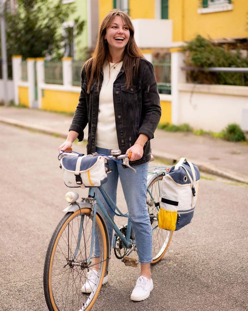 Biky Pannier backpack convertible · Navy blue and yellow