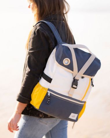 Biky Pannier backpack convertible · Navy blue and yellow