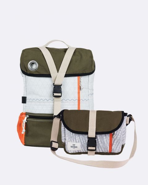 Duo-Pack : Fahrradtasche - Rucksack Biky &  Lenkertasche Scooty · Khaki und orange