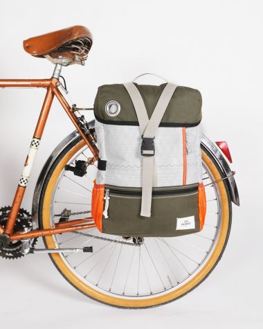 Trio Set : Biky Pannier backpack - Scooty Handlebar cross-body bag convertible & Skate shoulder bag · Khaki et orange
