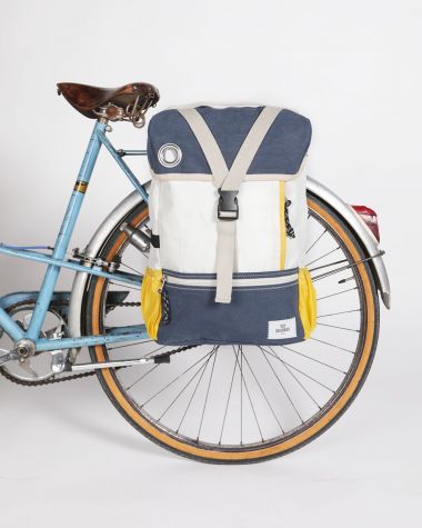 Trio Set : Biky Pannier backpack - Scooty Handlebar cross-body bag convertible & Skate shoulder bag · Navy blue and yellow
