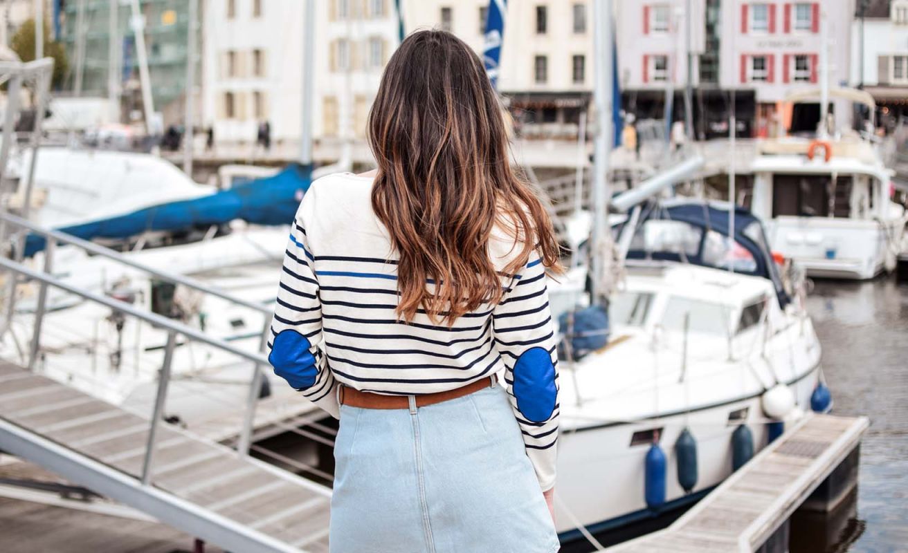 Women's Breton Shirt Midship · Light beige and electric blue
