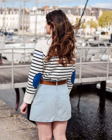 Women's Breton Shirt Midship · Light beige and electric blue