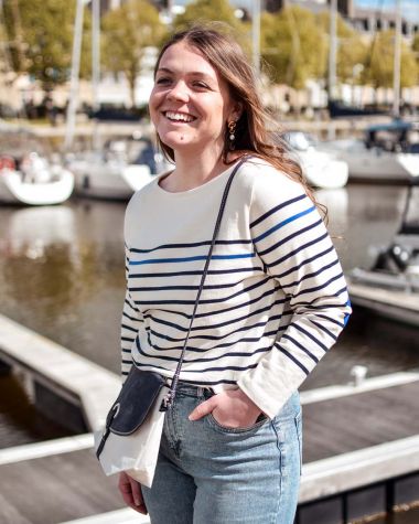 Women's Breton Shirt Midship · Light beige and electric blue