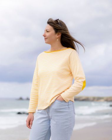 Gestreiftes Damen - T-Shirt Calvi · Gelb und ungebleicht