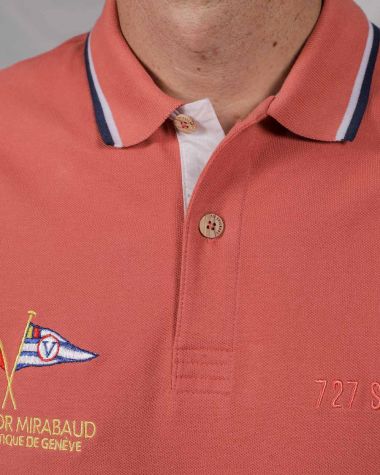 Men's short sleeved polo Coral · Bol d'Or Mirabaud 2024 · VAT will be deducted for orders from Switzerland