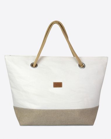 Reisetasche Carla · Leinen und hellbraun Leder