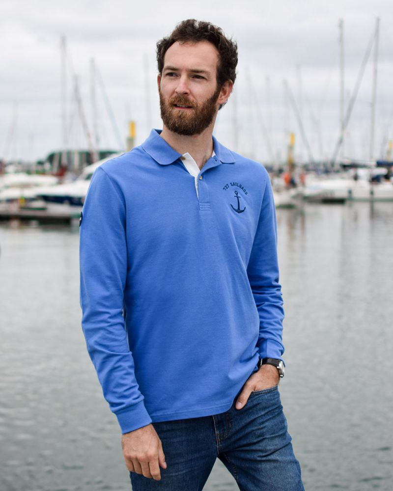 Polo manches longues Homme· Bleu Océan